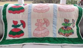 Vintage Handmade Southern Belle Quilt Mult Parasol Country Cottage 82 x 57 FLAW - £97.30 GBP