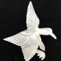 MOTHER OF PEARL vintage bird pin - carved white shell flying goose duck brooch - $15.00