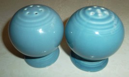 Vintage Salt &amp; Pepper Ball Shape Shakers Ceramic Set Periwinkle Blue Gla... - $29.99