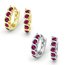 Women/Childrens 14K Gold Plated 925 SS Round Red Ruby Wave Huggie Drop Earrings - £31.96 GBP