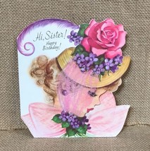 Ephemera Vtg Rust Craft Greeting Card Elegant Southern Belle w Netting O... - $7.92