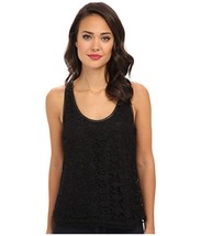 $248 Joie Black Lace Cina C Raceback Tank Top Floral Caviar Cotton S Free Ship - £134.50 GBP