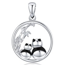 925 Sterling Silver Bamboo and Giant Panda Round Pendant fashion Jewelry Women V - £29.21 GBP