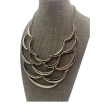 INC Large Webbed Rhinestone Statement Silver Tone Necklace 14-16” A39 - £11.05 GBP