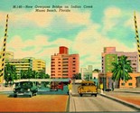 Vtg Linen Postcard Miami Beach Florida FL New Overpass Bridge on Indian ... - $14.80