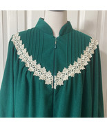 Vintage Sears Cachet Green Embroidered Robe Sz L House Dress Long Velour - $39.62 CAD