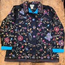 QUACKER FACTORY L Black Butterfly Embroidered Jacket Whimsical Artsy Gra... - $37.62