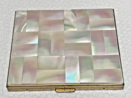 Vintage Beautiful Mother of Pearl Powder Compact 2 3/4" x 2 1/2 " - $36.14