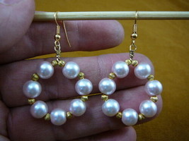 (EE-802-24) Pale Pink 8mm beaded pealized glass hoop dangle circle gold earrings - £25.87 GBP