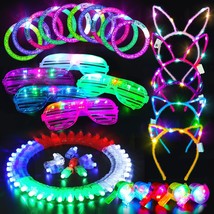 Glow In The Dark Party Supplies - 65 Pack Halloween Light Up Toys Neon Led Birth - £32.86 GBP