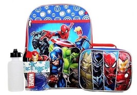 SPIDER-MAN Avengers 16&quot; 5-Piece Backpack Set w/ Insulated Lunch Box + Bottle - £21.81 GBP