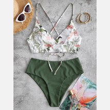 Two Piece Swimsuit Women Flower Print Split Sets Plus Size Beachwear Swimsuit Bi - £87.53 GBP
