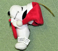 5.5&quot; Christmas Snoopy Plush Ornament Santa Hat Stocking Gold Elastic Hanger - £6.57 GBP
