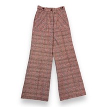 Vintage 70s Red Plaid Knit Tweed Flared Bell Bottoms Women’s Button Pant... - $28.22