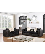 Leyton 2PC Black Velvet Sofa Set with Gold Accents and Decorative Pillows - $1,678.00