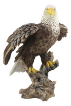Realistic American Pride Patriotic Bald Eagle Perching On Wood Stock Statue 17&quot;H - £160.84 GBP
