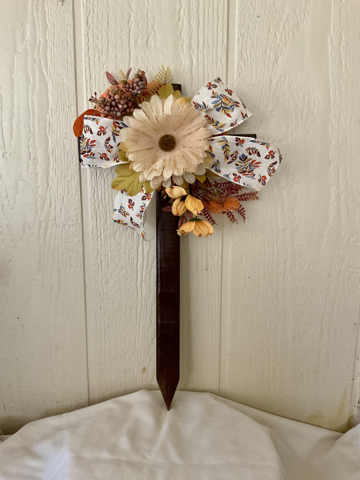 Fall Cemetery, flowers for grave, fall grave decoration, cross for grave - $25.00