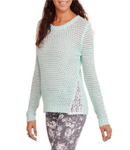 No Boundaries Ladies Womens Scoop-Neck Sweater Crochet-Lace Aqua Size 2XL - £20.03 GBP