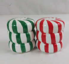 Vintage 1998 Figi&#39;s Swirl Red &amp; Green Peppermint 2.25&quot; Salt &amp; Pepper Sha... - $222.81 MXN