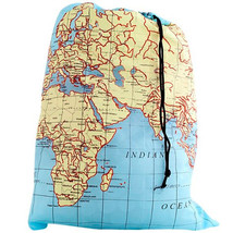 WORLD MAP TRAVEL DIRTY LAUNDRY BAG KEEPER KEEP YOUR DIRTY CLOTHES SEPERA... - $20.99