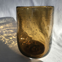 Recycled Glass Vase - Amber - Hand Blown - Bubble Effect  Squarish Unsigned - £27.69 GBP