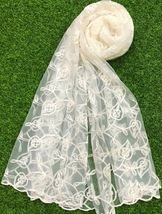 White Mesh, Tulle Embroidered Bridal Fabric, Veil, Abaya, Wedding Dupatta - DP06 - £8.59 GBP