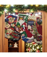 Lot of 4 VTG Christmas Stockings Needlepoint Handmade  Teddy Bears Santa... - $76.32 CAD