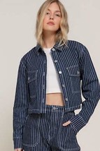 Women&#39;s Button Down Stripe Denim Short Jacket - Trendy &amp; Versatile Outer... - $27.50