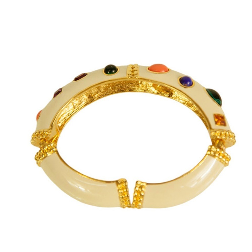 KENNETH JAY LANE Enamel Cuff Bracelet in Off White with multi color cabochons Item image 5