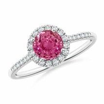 ANGARA Round Pink Sapphire Halo Ring with Diamond Accents for Women in 14K Gold - £1,978.39 GBP