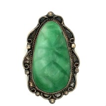 Vintage Signed Sterling Carved Mayan Tribal Aztec Warrior Jade Stone Brooch Pin - £67.67 GBP