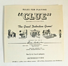 Vintage CLUE Board Game Rules For Playing 1950 Replacement Instructions Only - £3.69 GBP