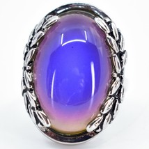 Vintage Inspired Silver &amp; Black Color Changing Statement Oval Cabochon Mood Ring - £5.58 GBP