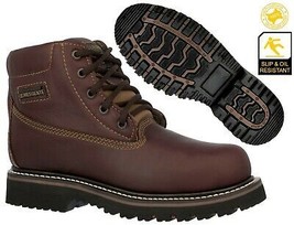 Mens Burgundy Work Boots Genuine Leather Lace Up Slip Resistant Rubber Soles - £47.12 GBP