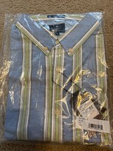 NWT Ben Sherman Men&#39;s Medium Blue Striped S/S Shirt Collared MSRP $89 - $27.83