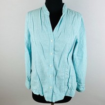 Charter Club Womens 10 Blue Linen Blend Band Collar Shirt Roll Tab Sleeves - $19.12