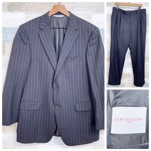 Samuelsohn Wool Beckett Super 120s Suit Charcoal Gray Stripe Mens 42R 34x30 - £260.88 GBP