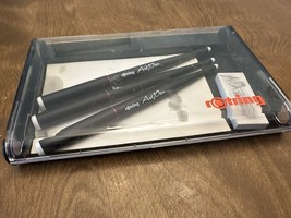 ROTRING 3 Pen ArtPen Set w/ Case &amp; Block Made In Germany 1.1 1.5 1.9 Vintage - £145.74 GBP