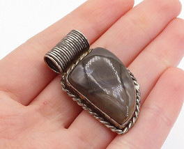 925 Sterling Silver - Vintage Cabochon Agate Twist Border Slide Pendant - PT4285 - £36.14 GBP