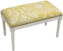 Bench Jacobean Floral Flowers Backless Mustard Antique White Wash Antiqued - £312.86 GBP