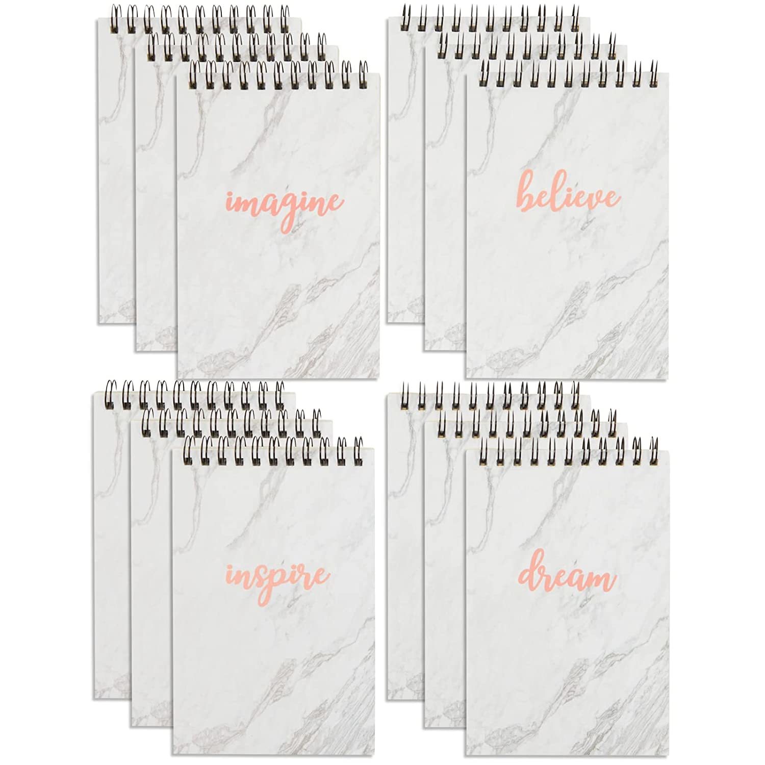Primary image for 12 Pack Mini Spiral Top Bound Notebooks, Inspirational Marble Rose Gold Note Pad