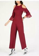 Thalia Sodi Cold-Shoulder Ruffled-Sleeve Jumpsuit, Size 14/Napa Wine - £34.26 GBP