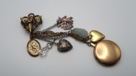 Antique Forget Me Not Hair Locket Brooch Charms Sterling Gold Filled BB12 - $100.98