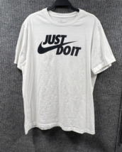 The NIKE Tee &quot;Just Do It&quot; Mens Large White Graphic Black Swoosh Basketball - $20.66