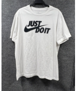 The NIKE Tee &quot;Just Do It&quot; Mens Large White Graphic Black Swoosh Basketball - $20.66