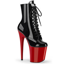 PLEASER Sexy Dancer 8&quot; Heel Red Platform Lace Up Black Two Tone Ankle Boots - £75.56 GBP