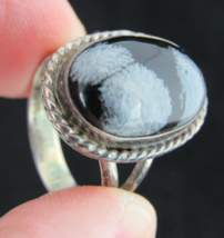 STERLING SILVER &amp; JASPER ladies ring VINTAGE .925 size 8 Estate Sale! - £25.69 GBP