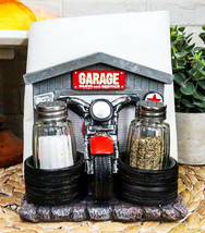 Ebros Vintage Red Chopper Bike Garage Shop Tires Napkin &amp; Salt Pepper Shakers - £27.35 GBP