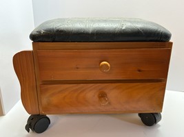 Vintage Sewing Box/Foot Stall On Wheels With Sewing Notions PH51 - $36.00