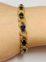 7.00ct Oval Cut Simulated Diamond Sapphire 925 Silver Gold Plated Bracelet - £163.53 GBP